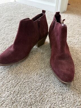 Sonoma Burgundy Suede Ankle Booties with Stacked Heel, incredibly comfortable